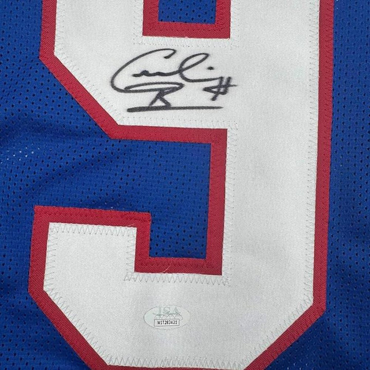 Framed Autographed/Signed Cornelius Bennett 35x39 Buffalo Blue Jersey JSA COA