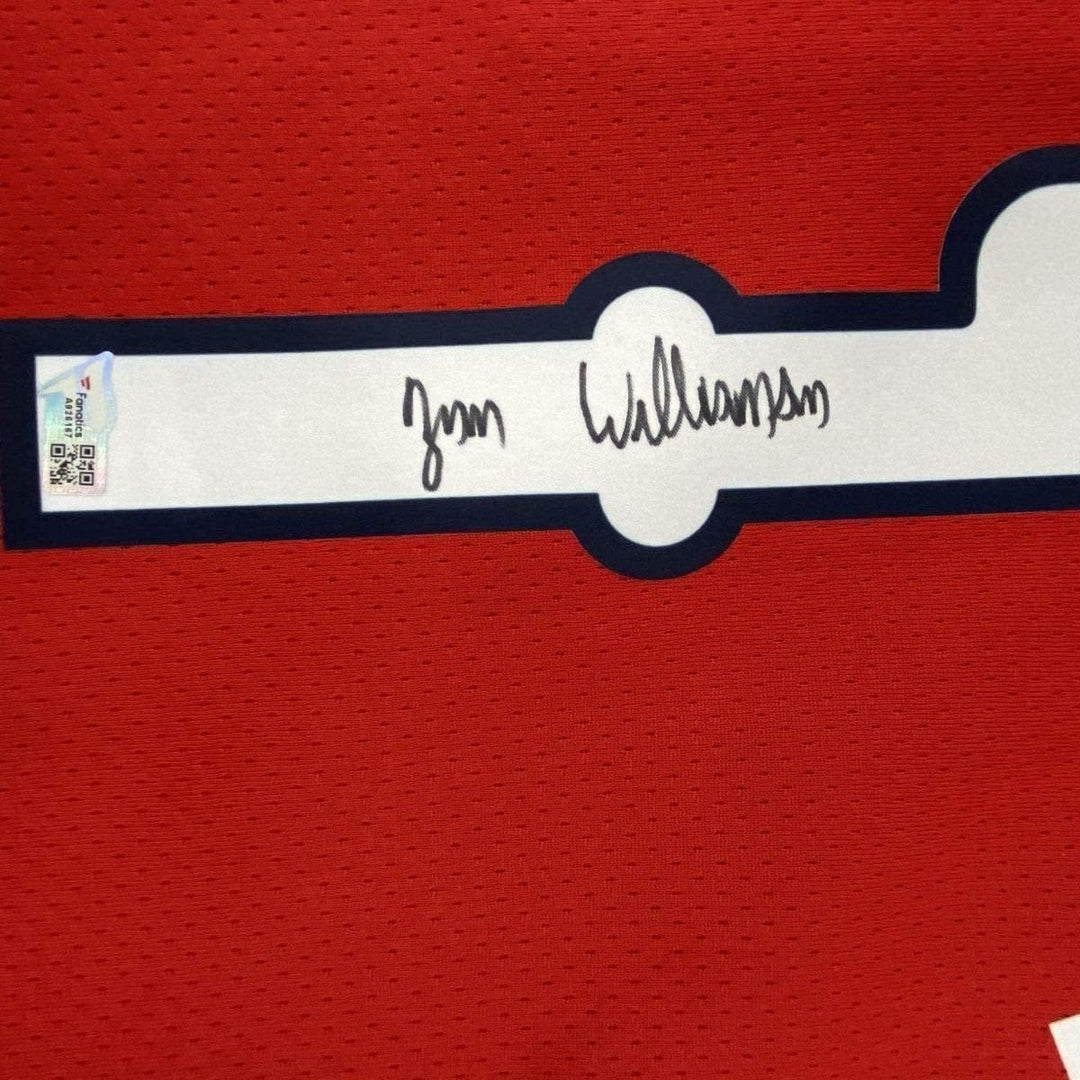 Framed Signed Zion Williamson 35x39 Pelicans Red Jersey Fanatics COA