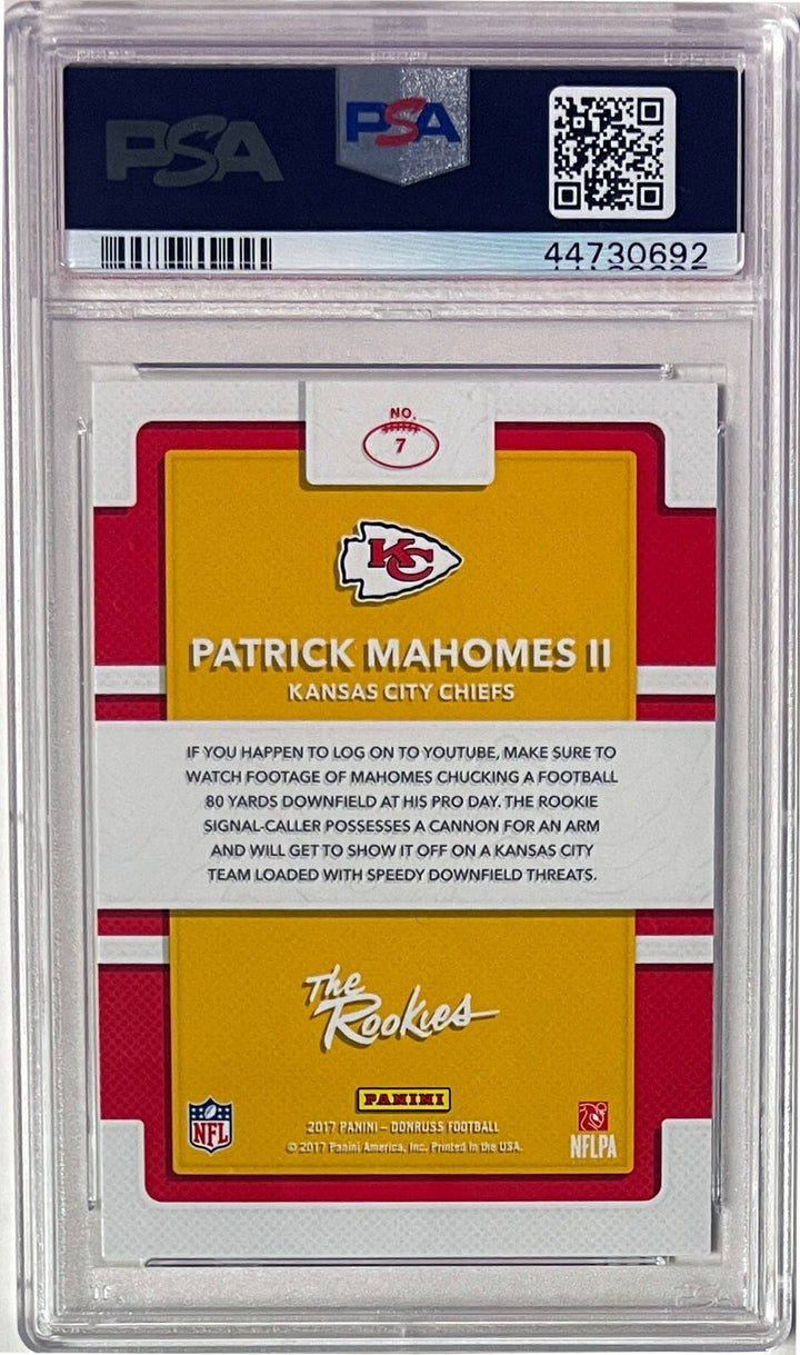 Patrick Mahomes 2017 Panini Donruss The Rookies Card (RC) #7- PSA Graded 8 NM-MT