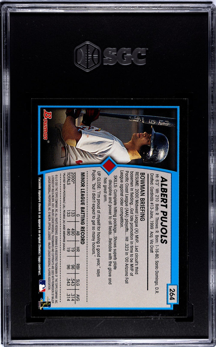 Albert Pujols 2001 Bowman Rookie Card (RC) #264- SGC Slabbed Authentic Min Size