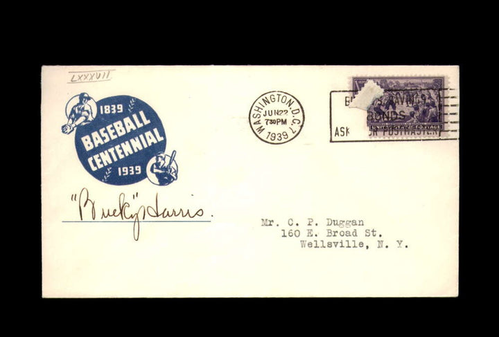 Bucky Harris PSA DNA Signed FDC 1939 First Day Cover Cache Autograph