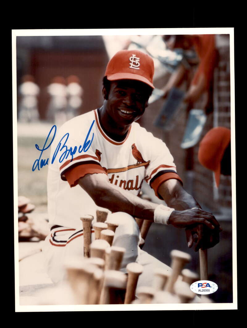 Lou Brock PSA DNA Signed  8x10 Photo Autograph Cardinals