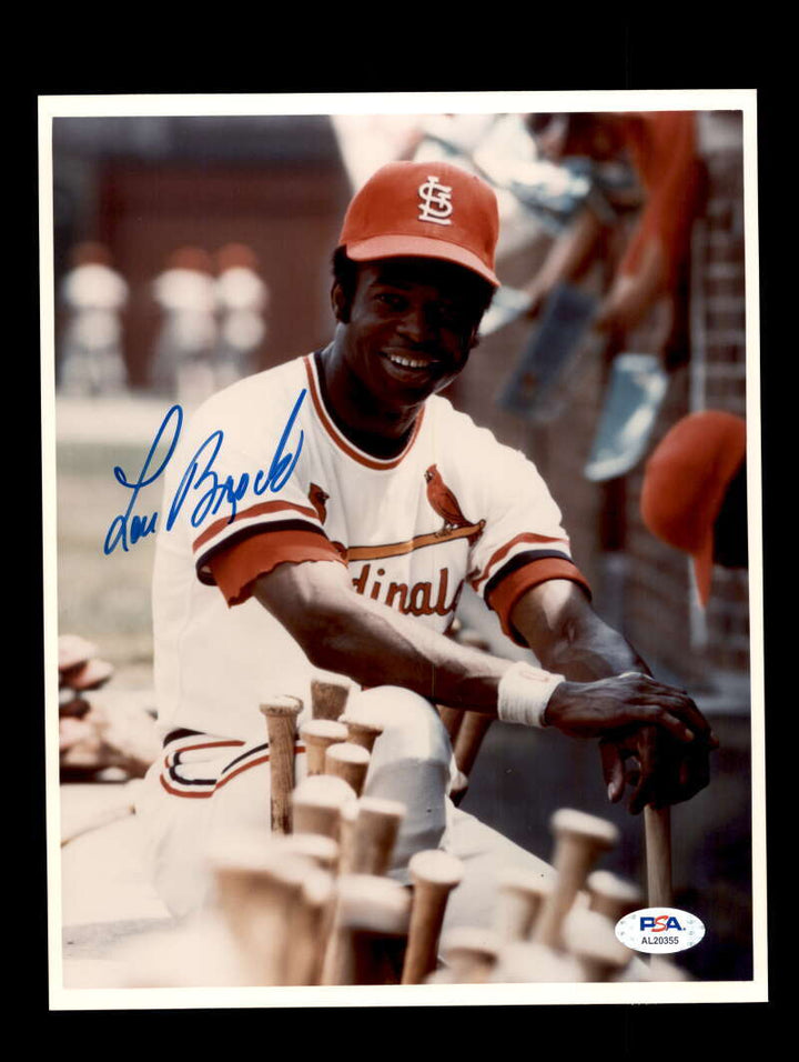 Lou Brock PSA DNA Signed  8x10 Photo Autograph Cardinals