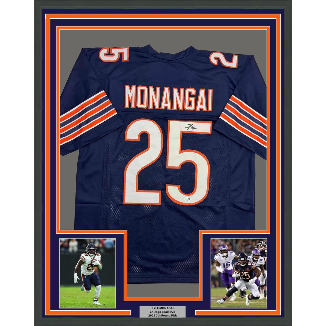 Framed Autographed/Signed Kyle Monangai 35x39 Chicago Blue Jersey JSA COA