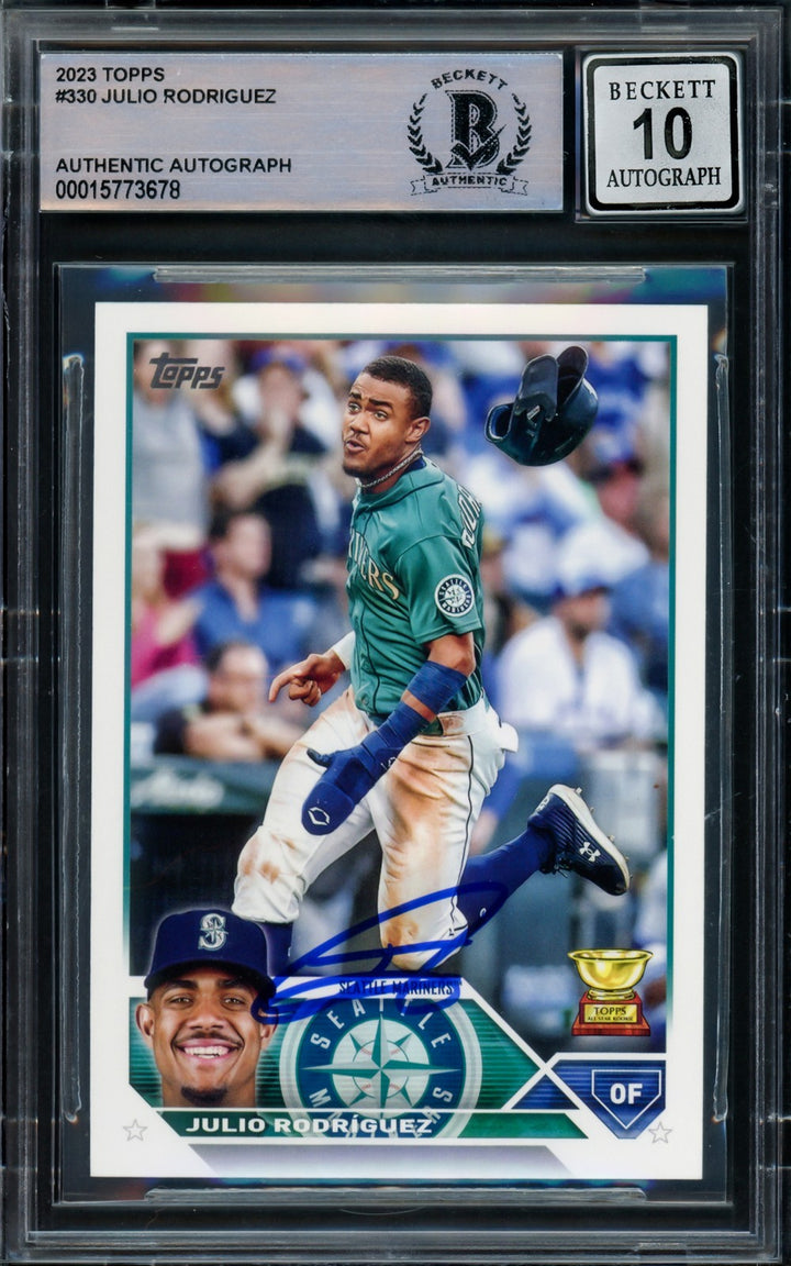 Julio Rodriguez Signed 2023 Topps Card 330 Seattle Mariners Auto GM 10 Beckett