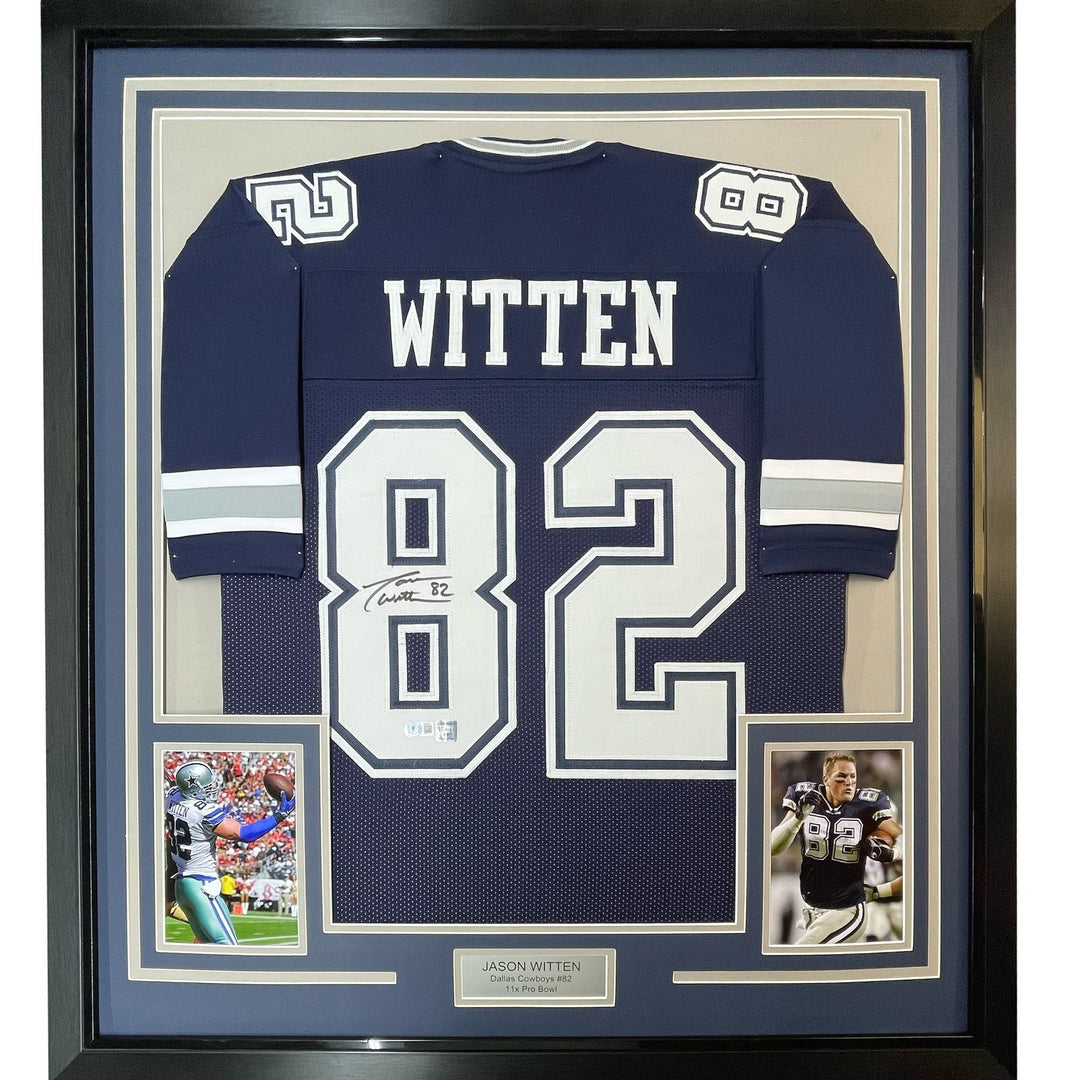 Framed Signed Jason Witten 35x39 Dallas Dark Blue Jersey BAS COA
