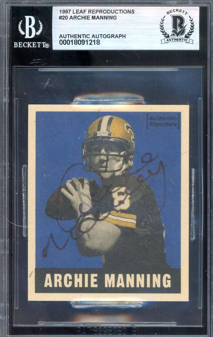 Archie Manning Beckett BAS Signed 1997 Leaf Reproductions Autograph
