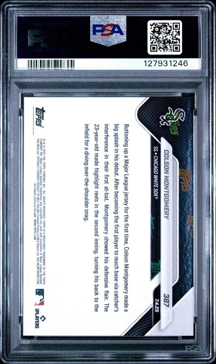 Graded 2025 Topps Now Colson Montgomery #387 Rookie RC Card PSA 10 Gem Mint