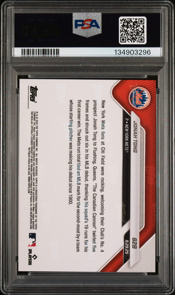 Graded 2025 Topps Now Jonah Tong #628 Rookie RC Baseball Card PSA 10 Gem Mint