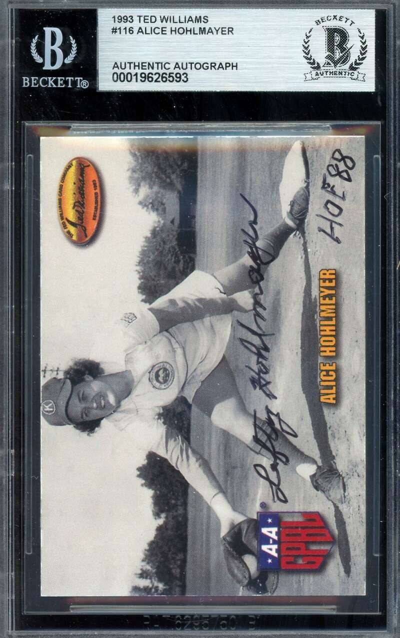 Alice Hohlmayer Beckett BAS Signed 1993 Ted Williams Autograph