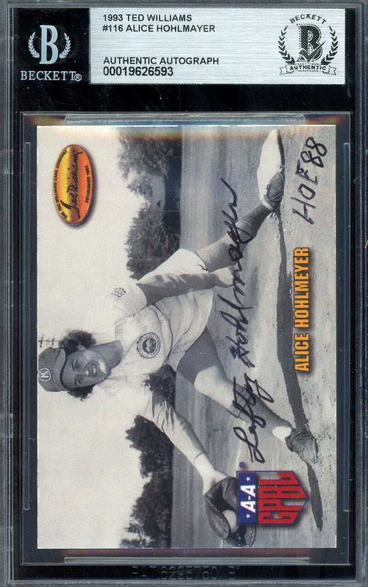 Alice Hohlmayer Beckett BAS Signed 1993 Ted Williams Autograph