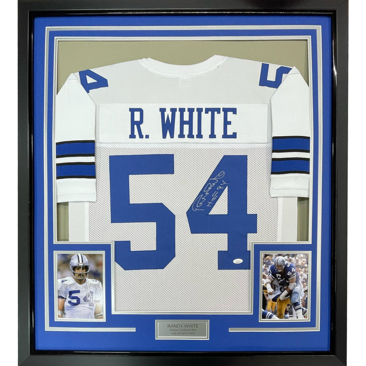 Framed Signed Randy White HOF 94 35x39 Dallas White Jersey JSA COA
