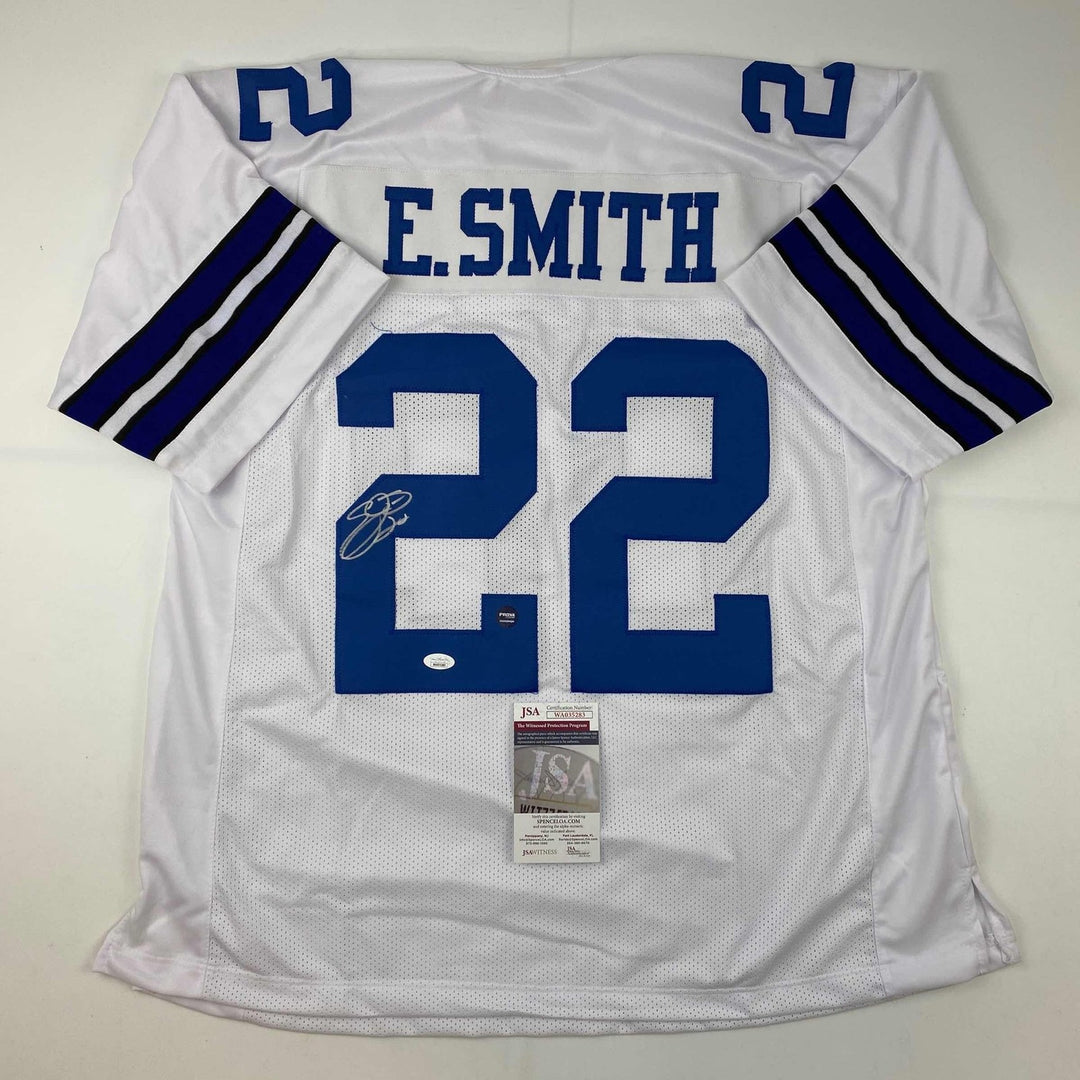 Autographed/Signed Emmitt Smith Dallas White Football Jersey JSA COA