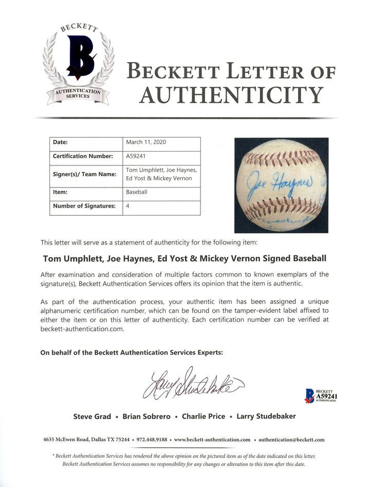 1955 Washington Senators Signed NL Baseball With 4 Total Signatures Joe Haynes