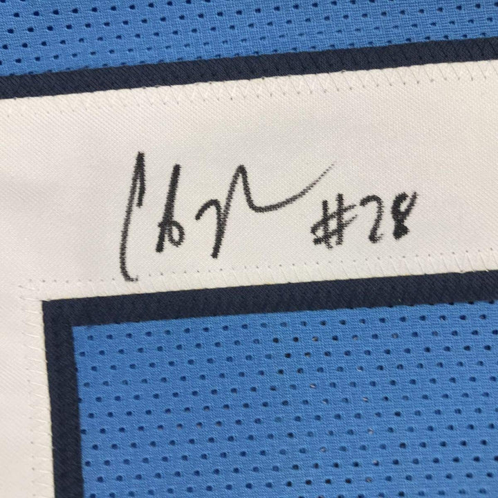 Autographed/Signed CHRIS JOHNSON Tennessee Powder Blue Football Jersey JSA COA