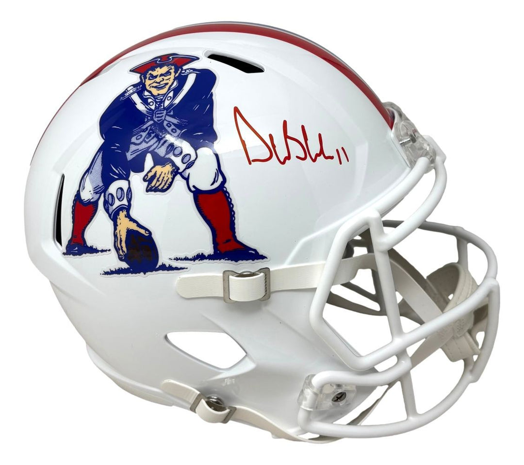 Drew Bledsoe Signed New England Patriots FS T/B Replica Speed Helmet JSA QR