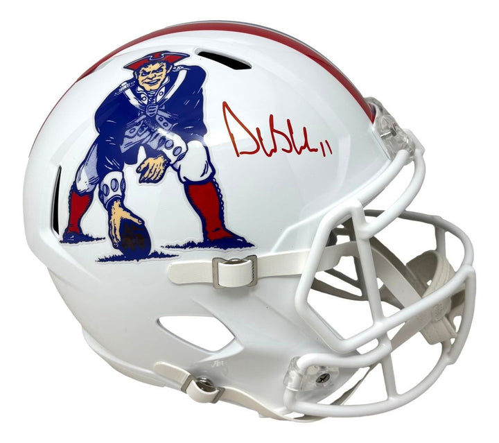 Drew Bledsoe Signed New England Patriots FS T/B Replica Speed Helmet JSA QR