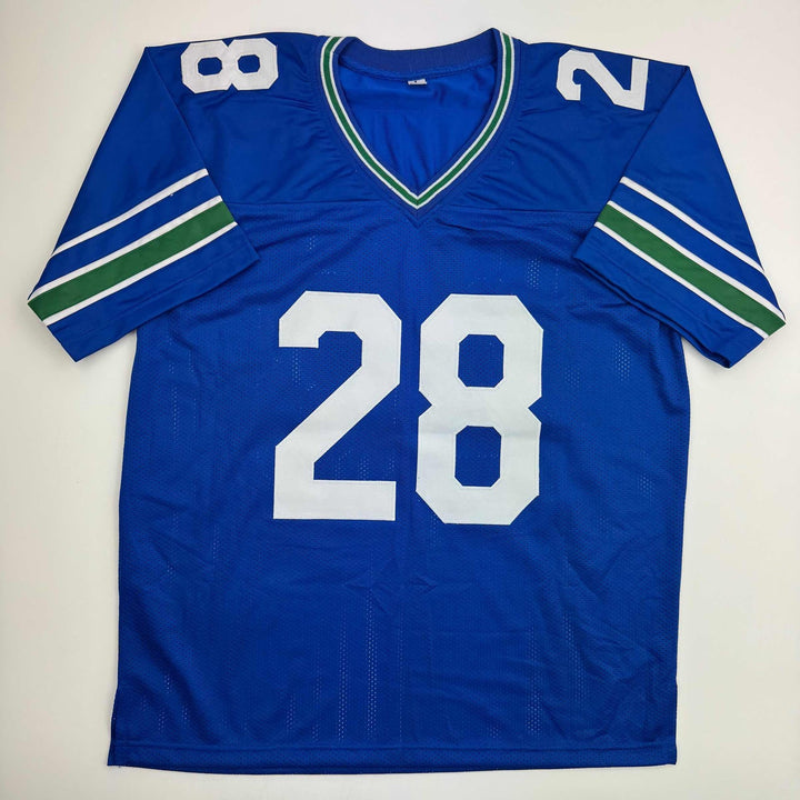 Autographed/Signed Curt Warner 3x Pro Bowl Seattle Blue Jersey Beckett BAS COA