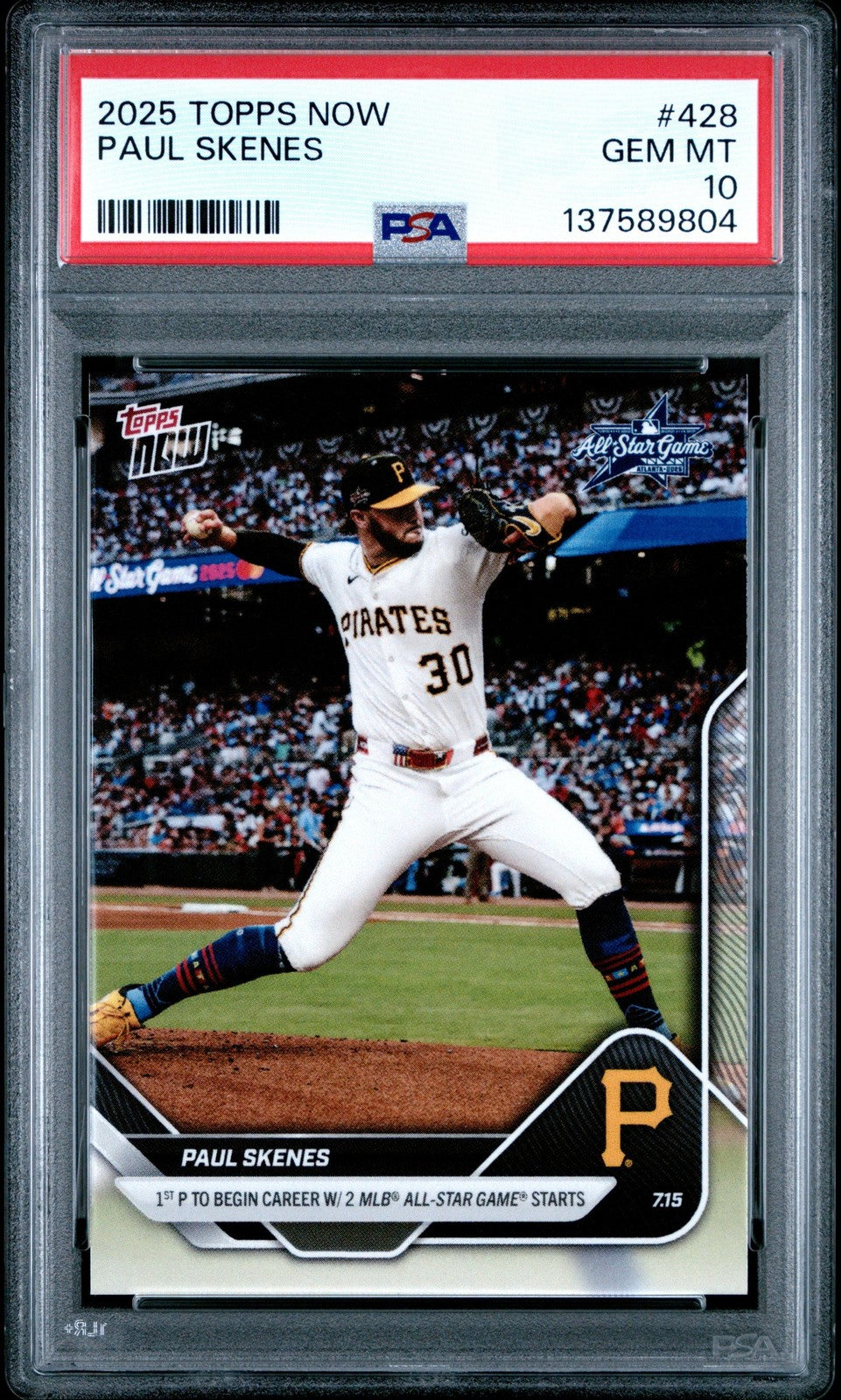 Graded 2025 Topps Now Paul Skenes #428 Baseball Card PSA 10 Gem Mint
