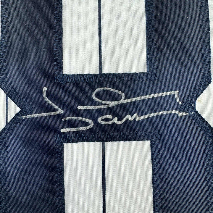 Autographed/Signed Johnny Damon New York Pinstripe Baseball Jersey Beckett COA