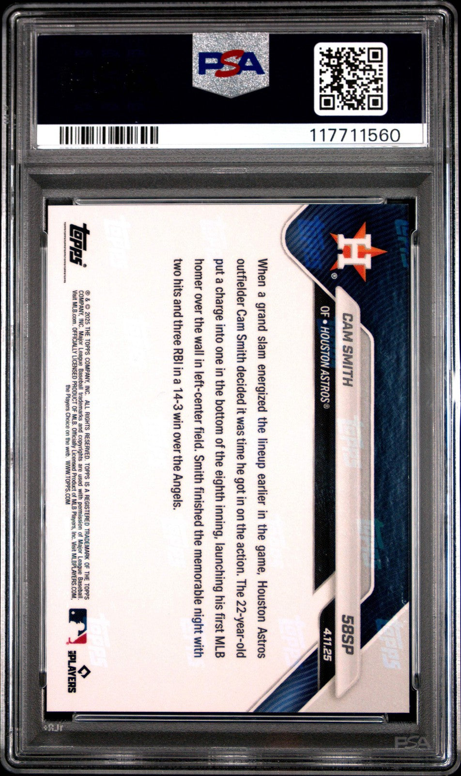 Graded 2025 Topps Now Cam Smith #58SP Rookie RC Baseball Card PSA 10 Gem Mint