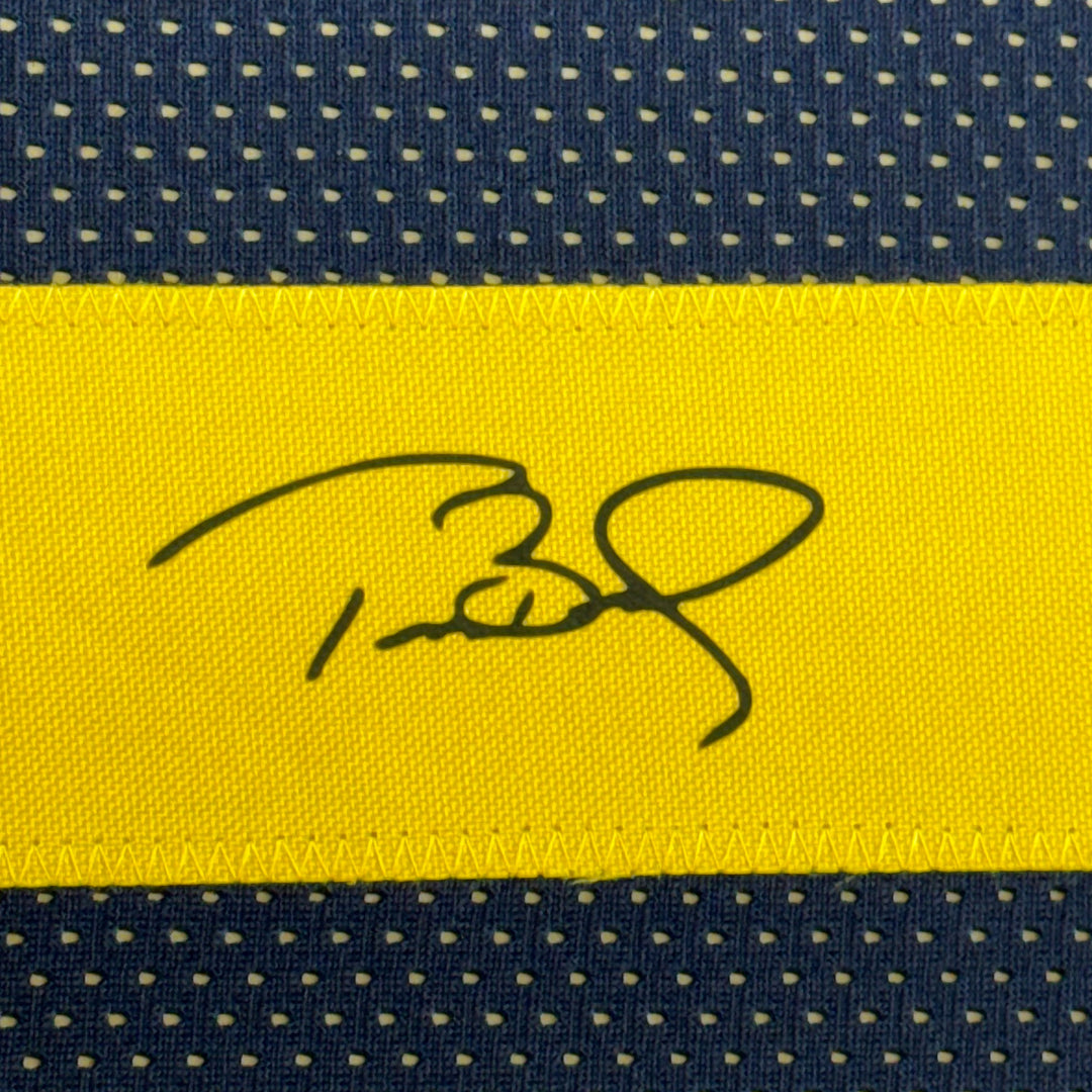 Framed Facsimile Autographed Tom Brady 33x42 Michigan Blue Reprint Laser Jersey