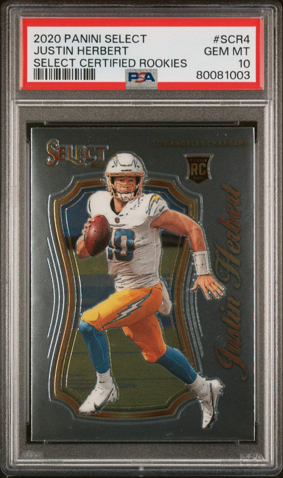 Graded 2020 Select Justin Herbert #SCR4 Certified Rookies Football Card PSA 10