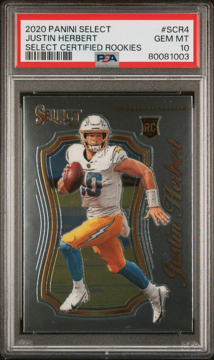 Graded 2020 Select Justin Herbert #SCR4 Certified Rookies Football Card PSA 10