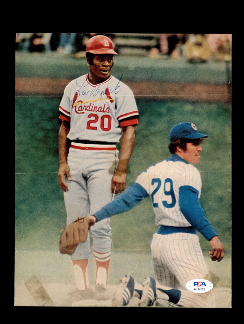 Lou Brock PSA DNA Coa Signed 8x10 Vintage Photo Cardinals Autograph