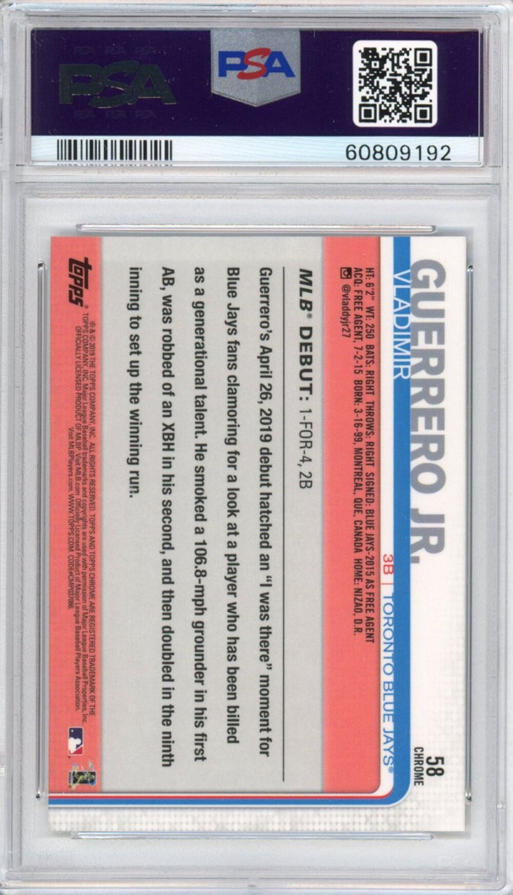 Graded 2019 Topps Chrome Update Vladimir Guerrero Jr. #58 Rookie Card PSA 10