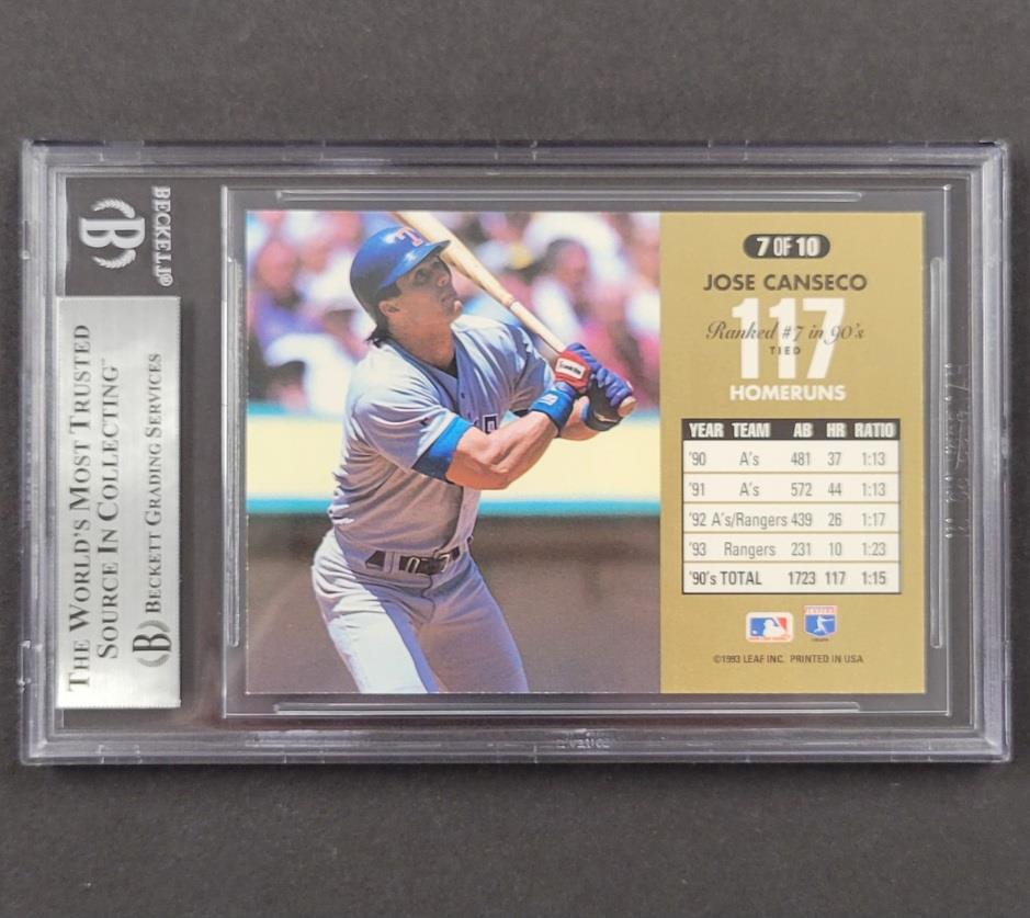 Jose Canseco signed 1993 Donruss Masters of the Game #7 card auto ~ Beckett BAS