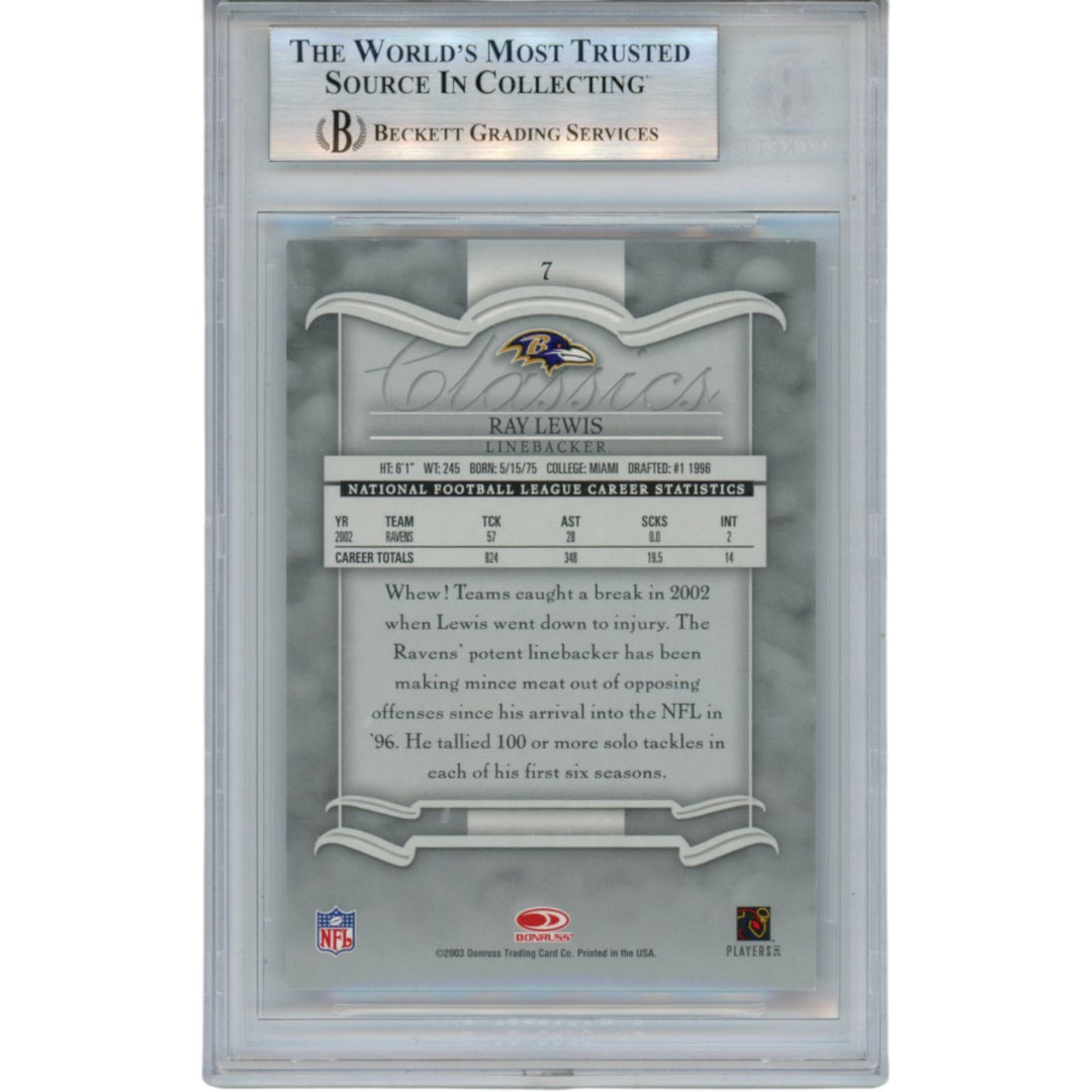 Ray Lewis Autographed 2003 Donruss Classics #7 Trading Card Slab Beckett 53455
