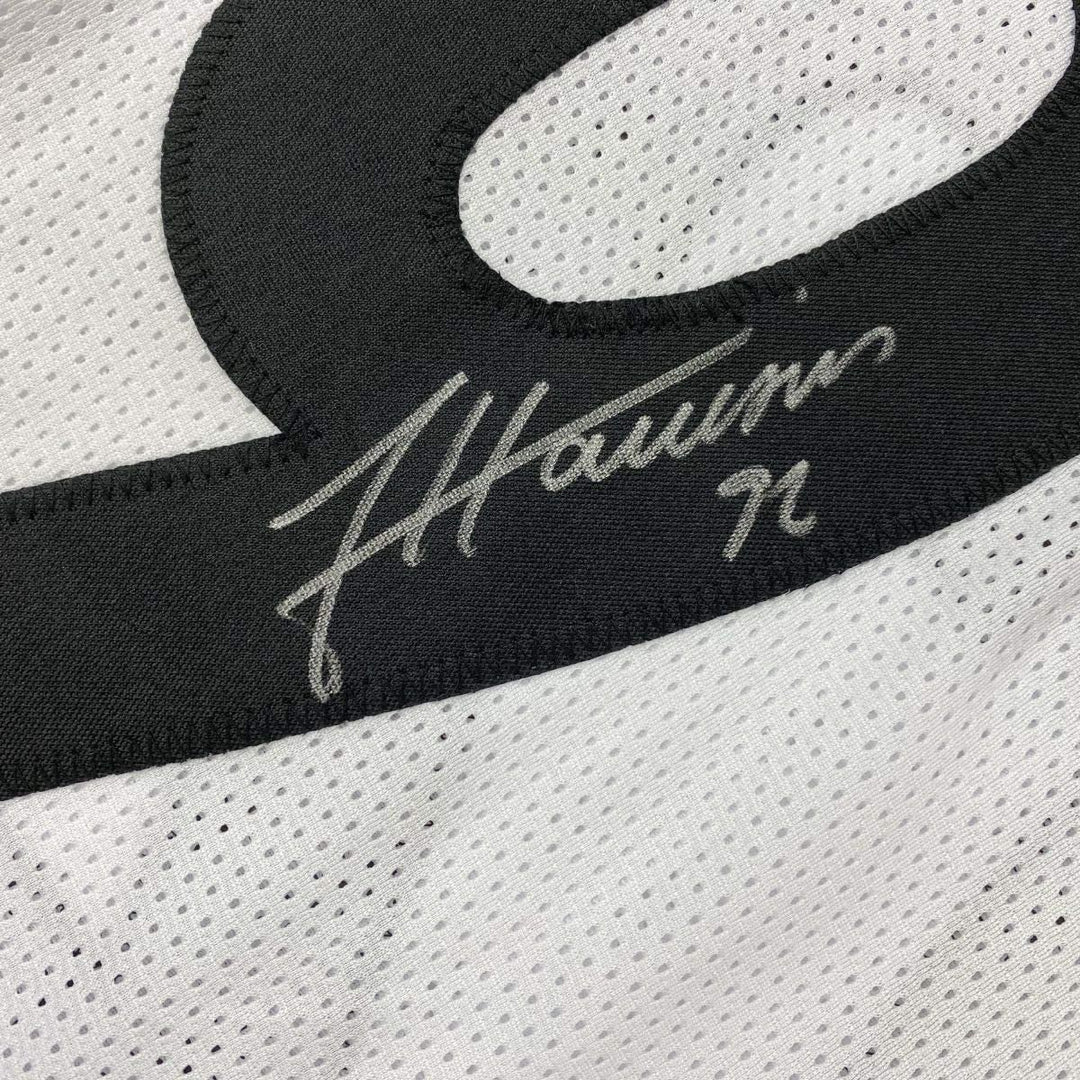 FRAMED Autographed/Signed JAMES HARRISON 35x39 Pittsburgh White Jersey COA