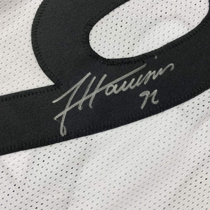 FRAMED Autographed/Signed JAMES HARRISON 35x39 Pittsburgh White Jersey COA