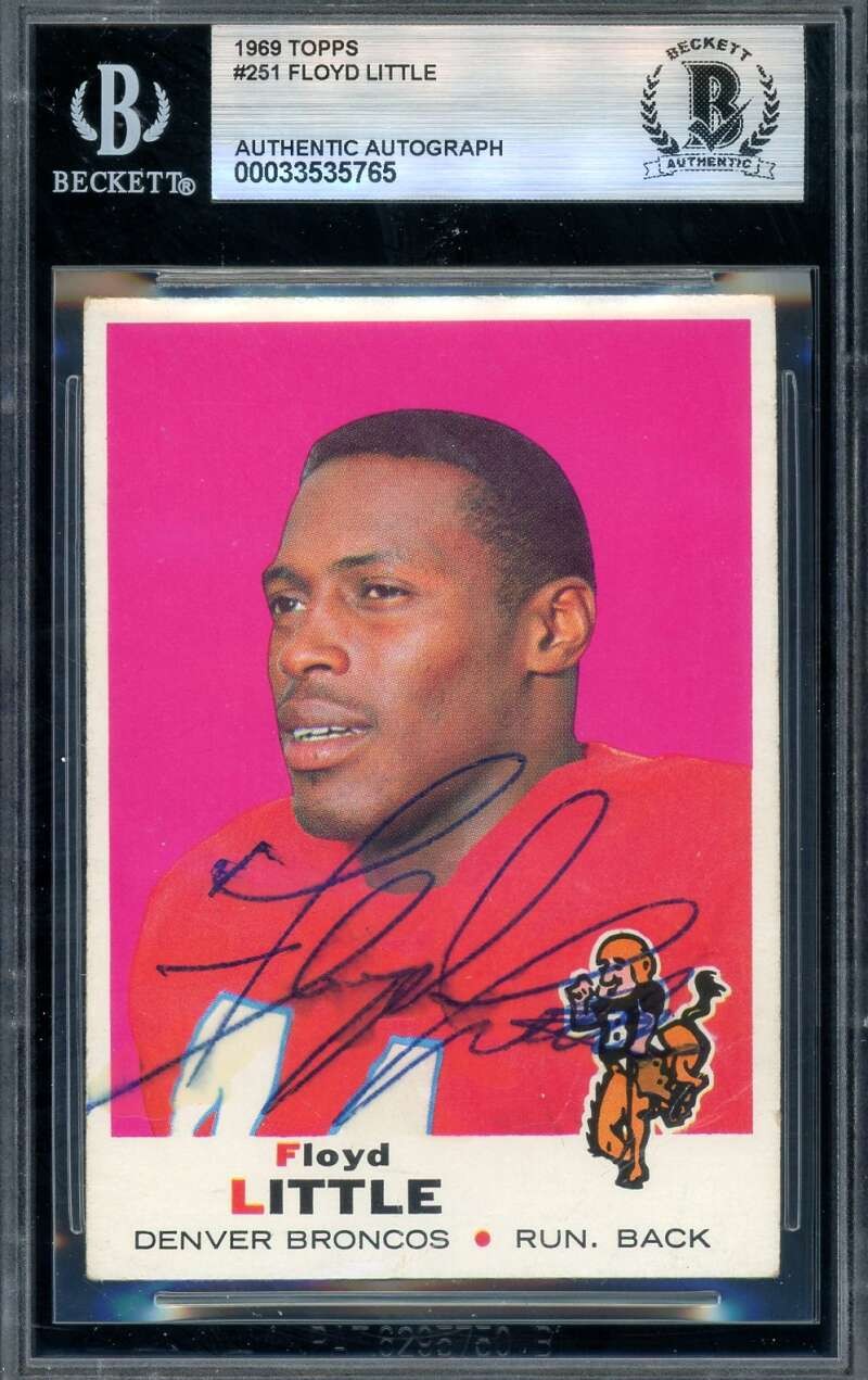 Floyd Little Beckett BAS Signed 1969 Topps Autograph Broncos
