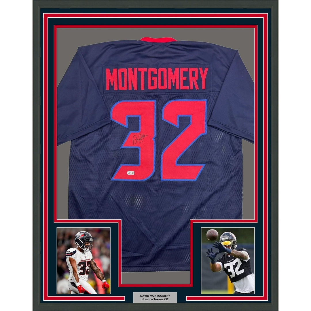 Framed Autographed/Signed David Montgomery 35x39 Houston ALT Jersey BAS COA