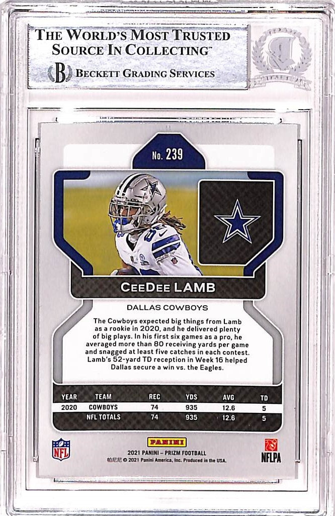 CeeDee Lamb Autographed 2021 Prizm #239 Trading Card Beckett 39073