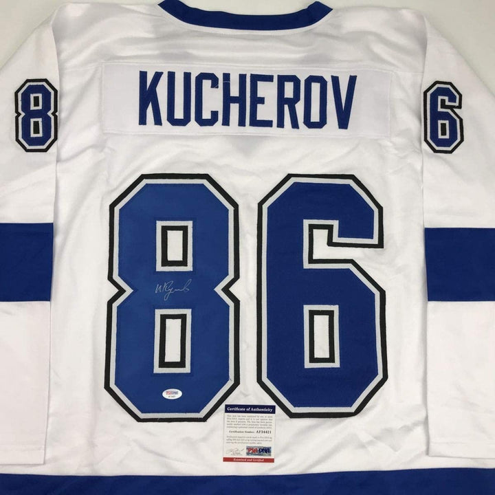 Autographed/Signed Nikita Kucherov Tampa Bay White Jersey PSA/DNA COA