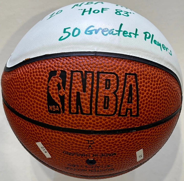 Sam Jones Autographed Spalding White Panel Mini Basketball