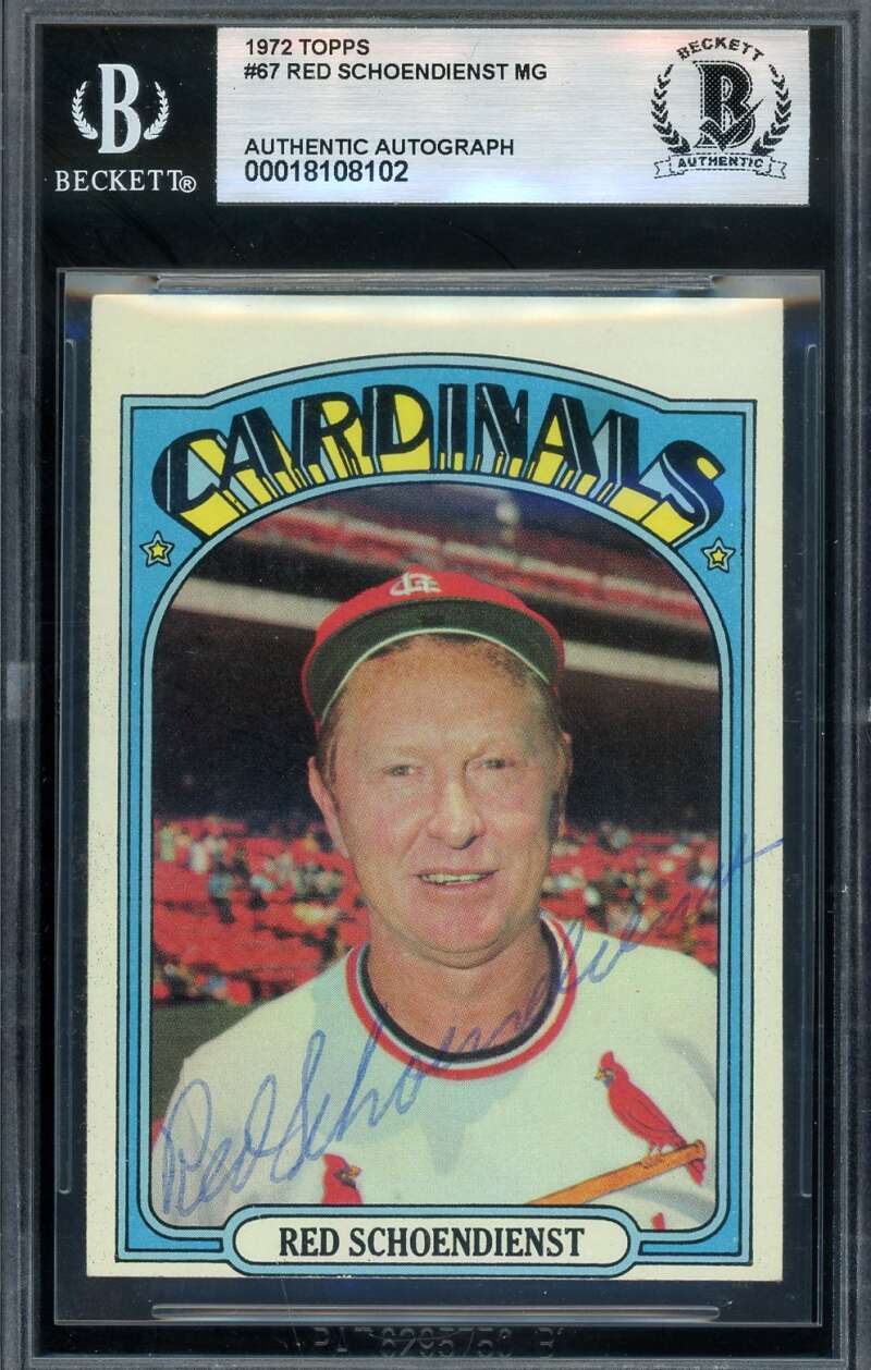 Red Schoendienst Beckett BAS Vintage Signed 1972 Topps Autograph