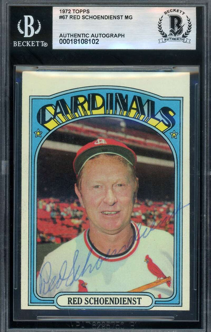 Red Schoendienst Beckett BAS Vintage Signed 1972 Topps Autograph