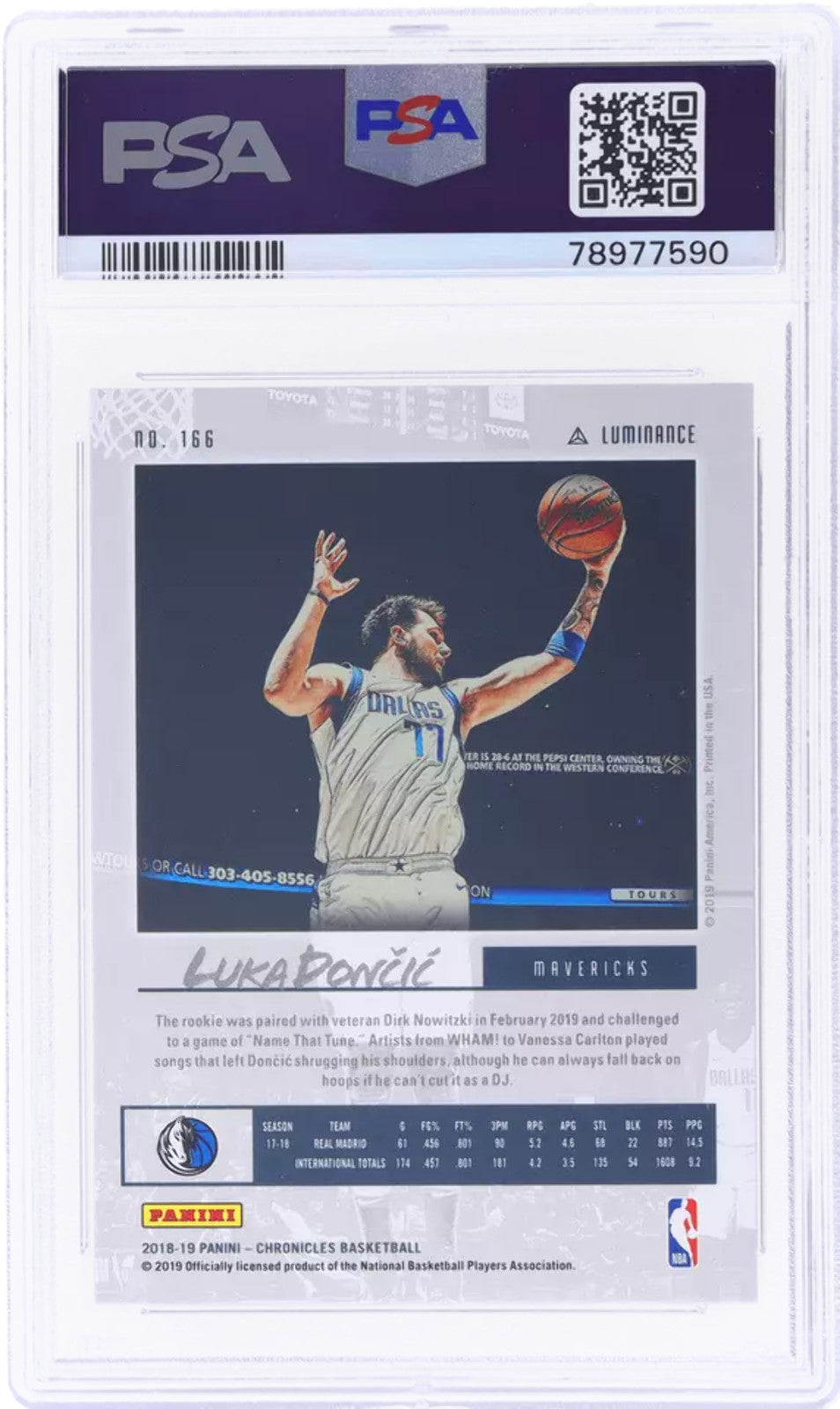 Graded 2018 Panini Chronicles Luka Doncic #166 Rookie RC Basketball Card PSA 10