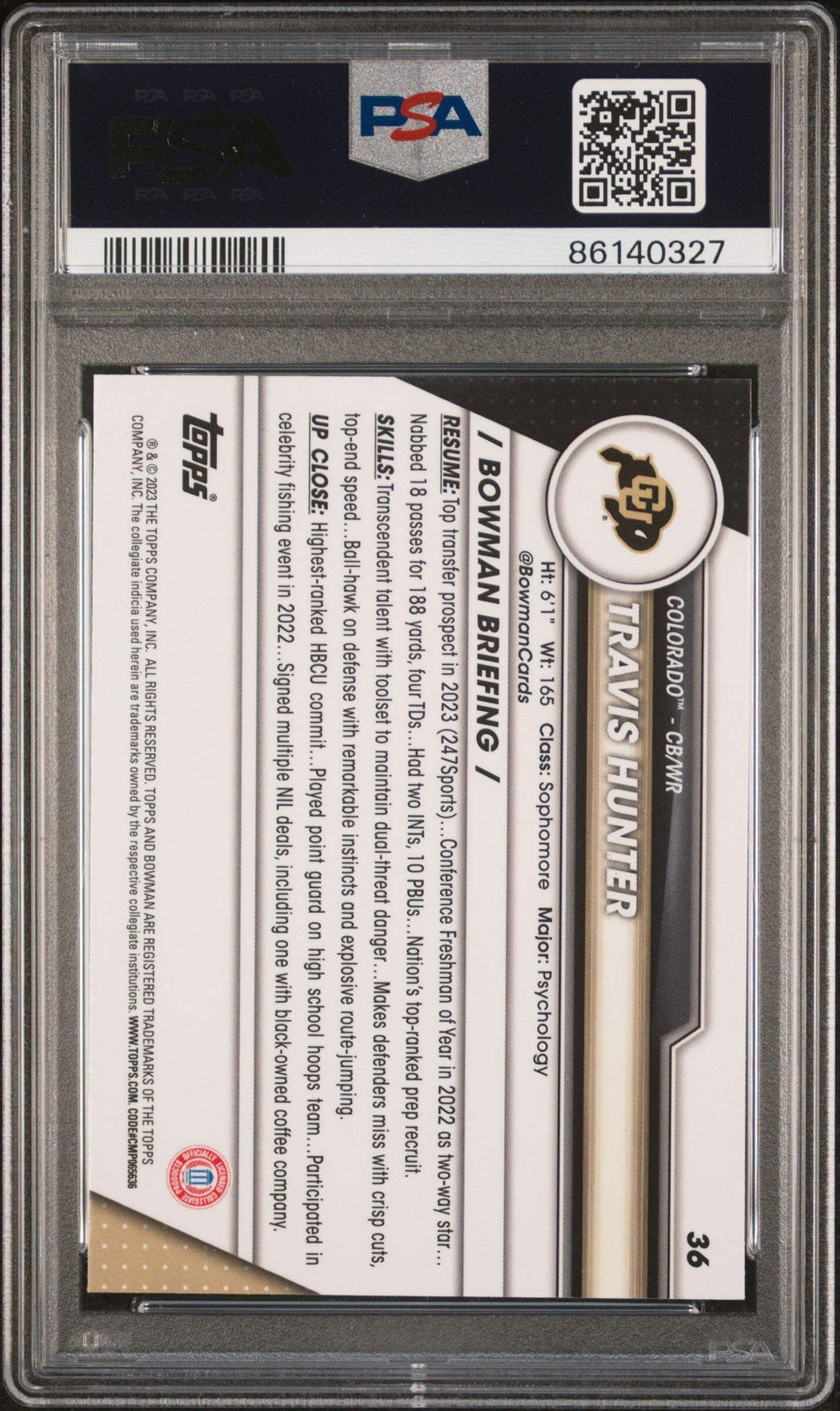 Graded 2023 Topps Bowman U Chrome Travis Hunter #36 Rookie Football Card PSA 10