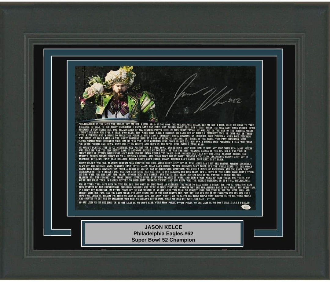 FRAMED Autographed JASON KELCE Eagles Parade Speech 16x20 Photo PSA COA