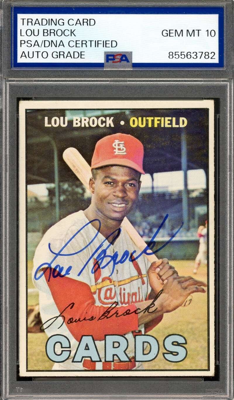 Lou Brock Gem Mint 10 PSA DNA Signed 1967 Topps Autograph
