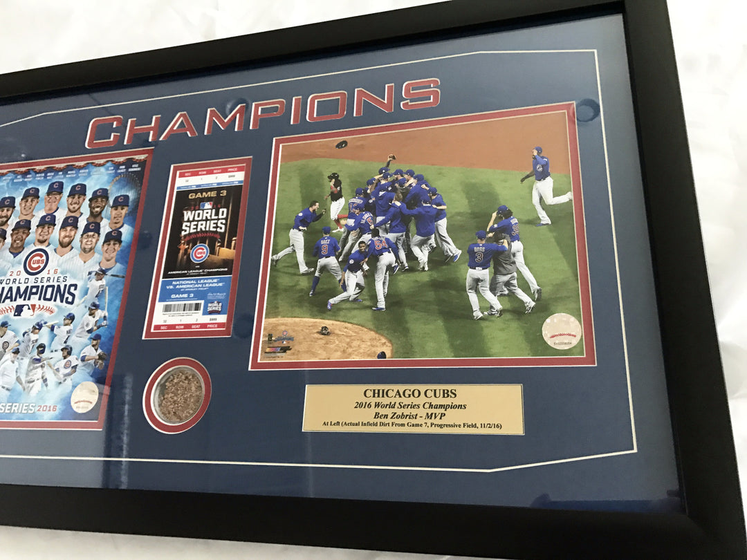 Chicago Cubs Game 7 World Series Game Used Dirt / Ticket Framed Champions 2016 2