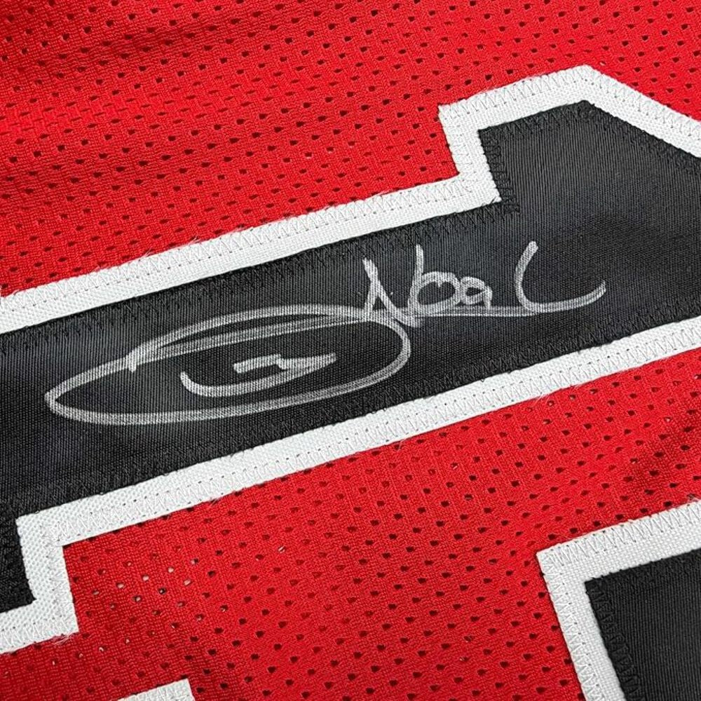 Framed Autographed/Signed Joakim Noah 35x39 Chicago Red Jersey Beckett BAS COA