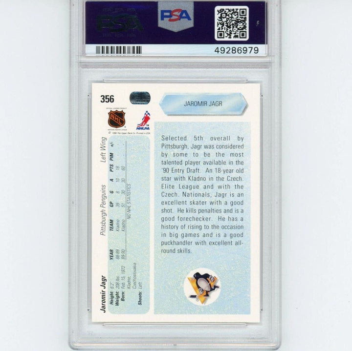 Graded 1990-91 Upper Deck UD Jaromir Jagr #356 Rookie RC Hockey Card PSA 10 Gem