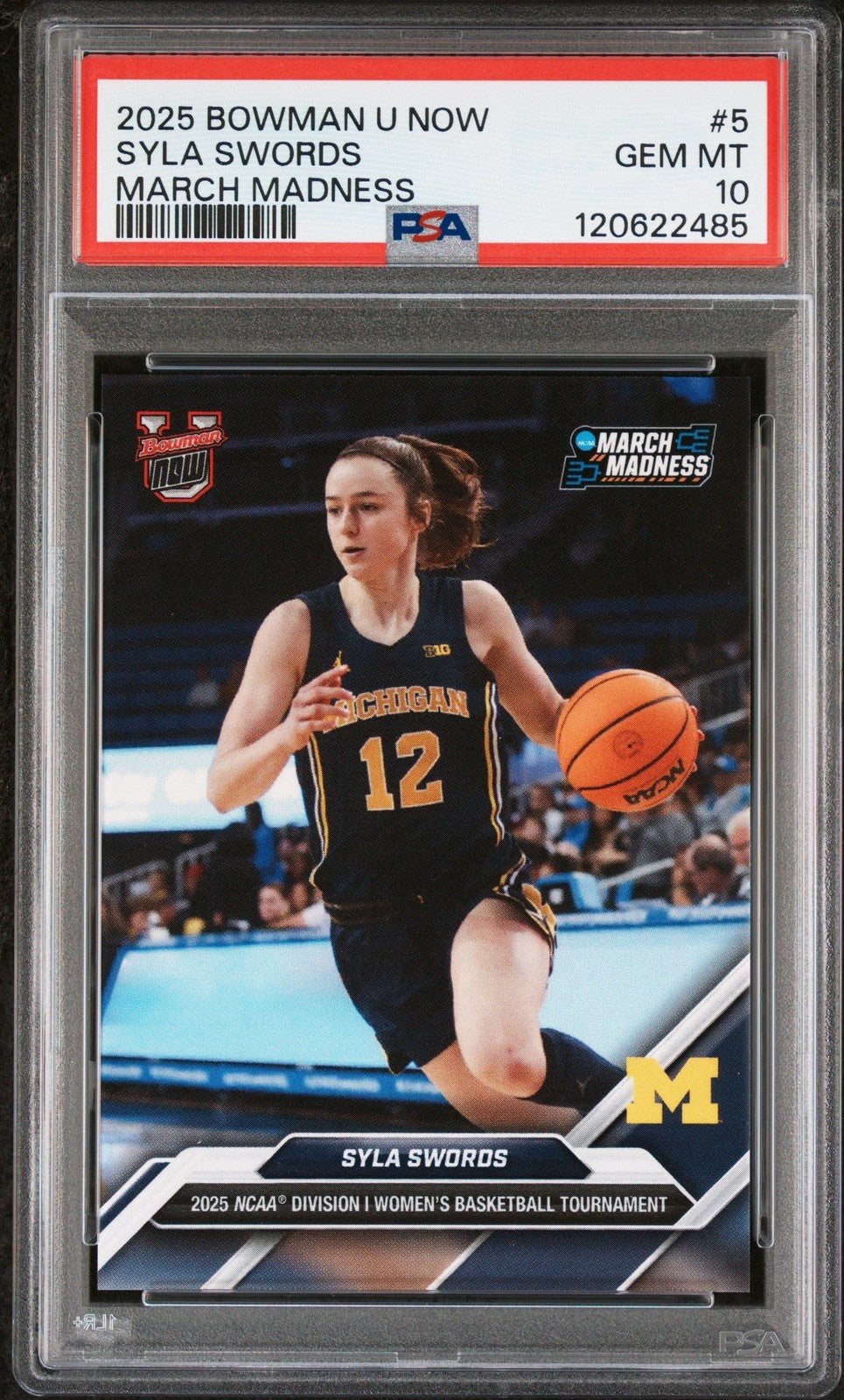 Graded 2025 Bowman U Now Syla Swords #5 March Madness RC Card PSA 10