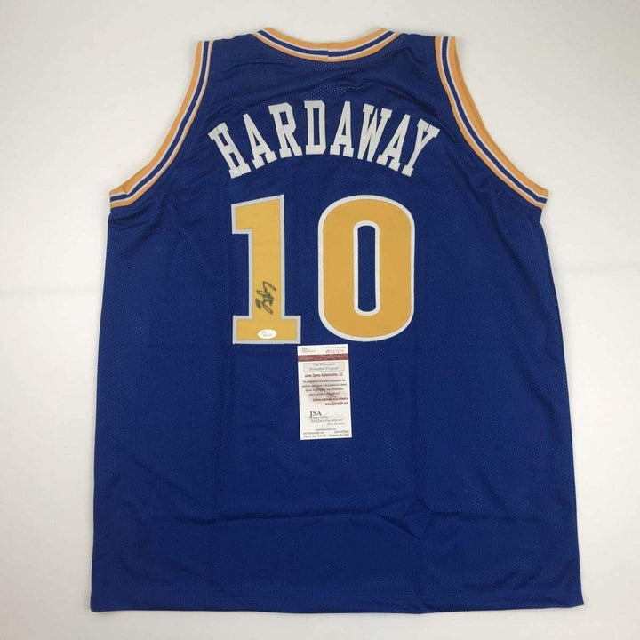 Autographed/Signed TIM HARDAWAY Golden State Blue Jersey JSA COA Auto